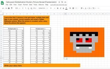 Preview of Halloween Pixel Art Multiplication Mystery Picture Magic (Frankenstein)