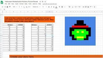 Preview of Halloween Pixel Art Multiplication Mystery Picture Reveal Magic 2 (Monster)