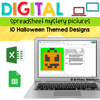 Preview of Halloween Pixel Art Mystery Pictures for Spreadsheets Google Sheets and Excel 