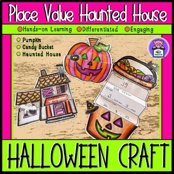 Preview of Halloween Place Value Craft Expanded Form Haunted House Pumpkin and Candy Bucket