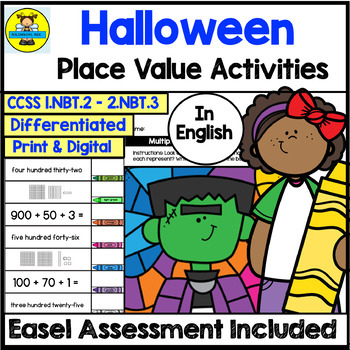 Preview of Halloween Place Value Math Activities and Digital Assessment