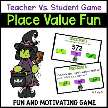 Preview of Halloween Place Value PowerPoint Game - Teacher vs. Student