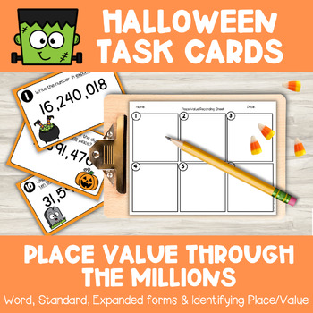 Preview of Halloween Place Value Task Cards | 4th Grade Millions | Word Standard Expanded