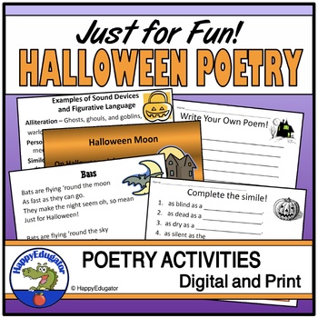 Preview of Halloween Poetry Reading & Writing with Easel Activities