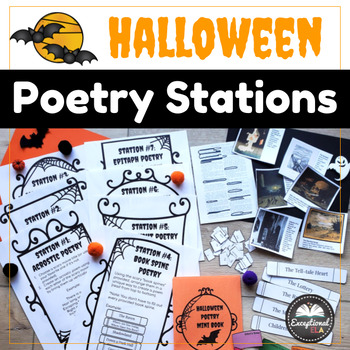 Preview of Halloween Poetry Stations for Secondary ELA - Spooky Scary Writing Activity