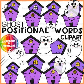 Preview of Halloween Positional Words Ghost Clipart | Prepositions Grammar Clipart