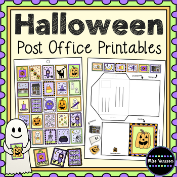 Preview of Halloween Post Office Dramatic Play Printables- Postage Stamps Cards & Envelopes