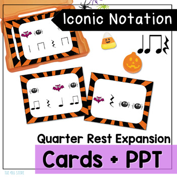 Preview of Halloween Pre Rhythm Iconic Notation Cards  Bat Spider Set 2 Quarter Rests