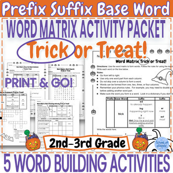 Preview of Halloween Prefix Suffix Word Building Worksheets With a Word Matrix