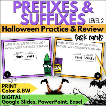 Preview of Halloween Prefixes and Suffixes Task Cards - October Vocabulary Activities 2