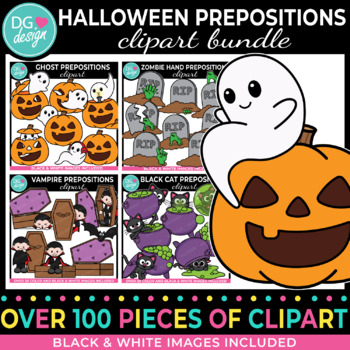 Preview of Halloween Preposition Clipart Bundle | Spooky Clipart | Fall Clip Art