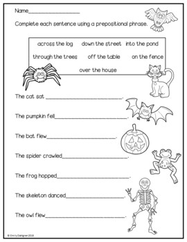 Halloween Prepositional Phrase Coloring Worksheet by Teaching On Grace