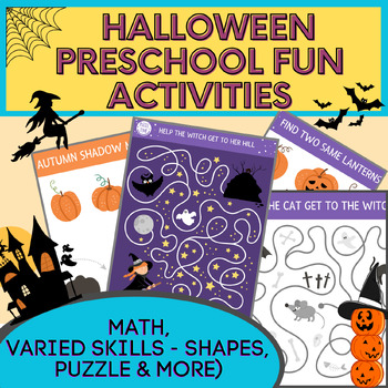 Preview of Halloween Preschool Fun Activities (Varied Skills - Shapes, Math, Puzzle & more)