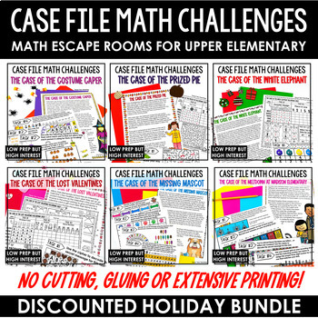 Preview of Holiday Escape Rooms Math Games Holiday Bundle (No cutting, gluing or locks!)