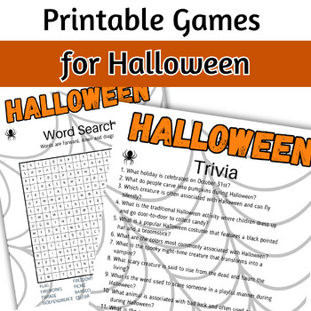 Halloween Printable Games, Word Games, Trivia Game, Halloween Games