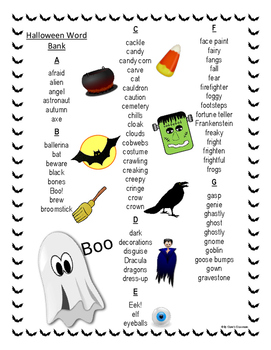 Preview of Halloween Vocabulary Printable Student Word Bank/List