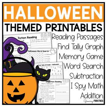 Preview of Halloween Printables October Spooky Math ELA for 1st Grade