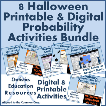 Preview of Halloween Probability Digital and Printable Activities Bundle (Common Core)