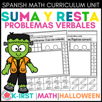 Preview of Halloween Problemas Verbales Word Problems to 10 suma y resta marco de 10