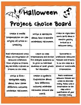 Preview of Halloween Project Choice Board