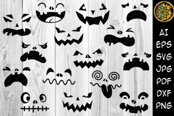 Preview of Halloween Pumpkin Faces Silhouette Clip Art