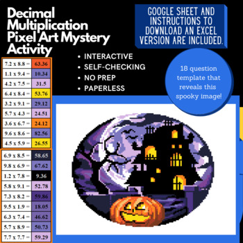 Preview of Halloween Pumpkin House Decimal Multiplication Pixel Art Mystery Reveal