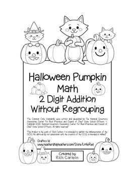Preview of Halloween Pumpkin Math” 2 Digit Addition Without Regrouping - FUN! (black line)
