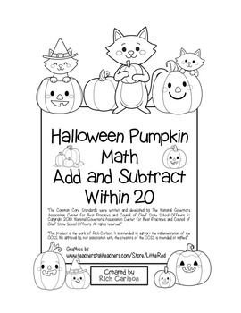 Preview of Halloween Pumpkin Math Addition & Subtraction Within 20! Halloween! (black line)