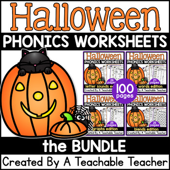 Preview of Halloween Pumpkin Phonics Worksheets and Games with Halloween Reading Activities