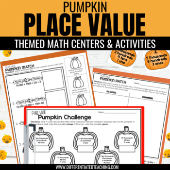Preview of Halloween Pumpkin Place Value Center Activities: October Math Practice Worksheet