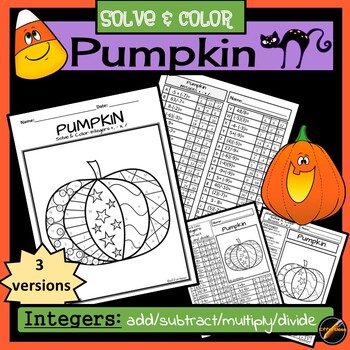 Preview of Halloween Solve and Color: Integers (add/subtract/multiply/divide): Pumpkin