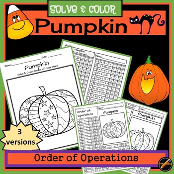 Preview of Halloween Pumpkin Solve and Color:  Order of Operations