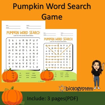 Halloween Pumpkin Word Search Worksheet Game by biologystem | TPT
