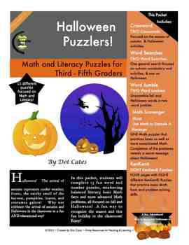 Preview of Halloween Puzzlers!  15 Literacy & Common Core Math Puzzles: Gr. 3 - 5