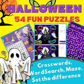 Preview of Halloween Puzzles Activities (Crossword, Word Search, Maze, Spot the difference)