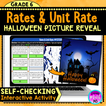 Preview of Halloween: Rates and Unit Rate Digital Math Mystery Picture Reveal