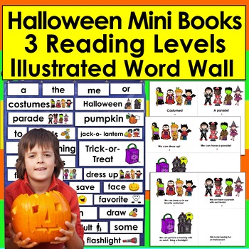 Halloween Mini Books -3 Levels + Word Wall - Pumpkin Carving Trick or Treat