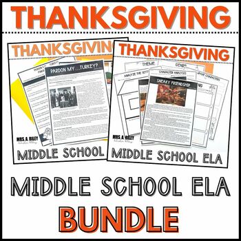 Preview of Thanksgiving Reading Activities - Middle School English Bundle