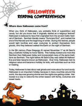 Halloween Reading Comprehension by Mila Digs Worksheets | TPT