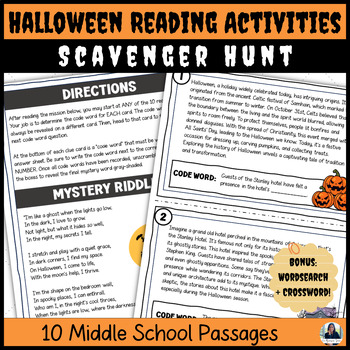 Preview of Halloween Reading Comprehension Activities for 6th, 7th & 8th Grades