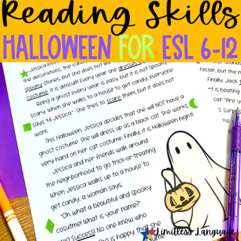 Preview of Halloween Reading Comprehension Activities for ESL beginner & intermediate