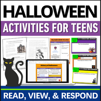 Preview of Halloween Reading Comprehension Activities for High School - Origin of Halloween