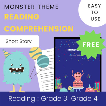 Preview of Halloween Reading Comprehension Monster Theme Fun Short Stories Freebies