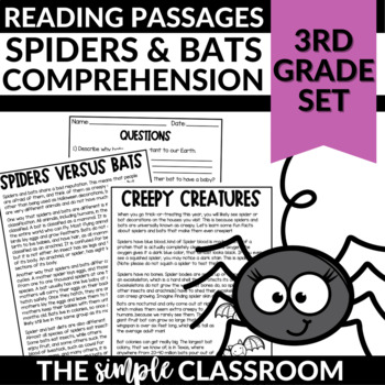 Preview of 3rd Grade Spiders and Bats Reading Comprehension Passages | Halloween Reading