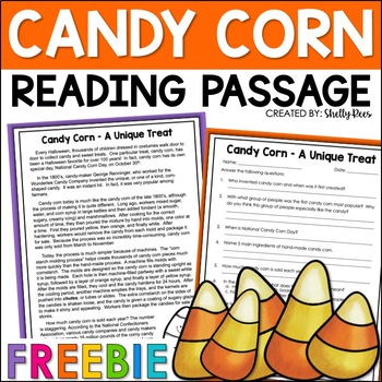 Preview of Halloween Reading Comprehension Passage and Questions | Candy Corn Reading