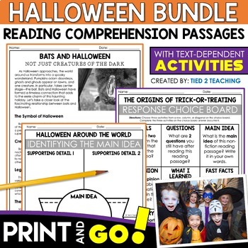 Preview of Halloween Reading Comprehension Passages Bundle Halloween Reading Activities
