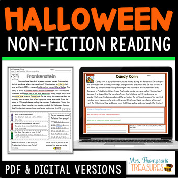 Preview of Halloween Reading Comprehension Passages & Questions Non Fiction