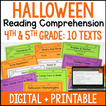 Preview of Halloween Reading Comprehension Passages - Digital Halloween Reading Activities