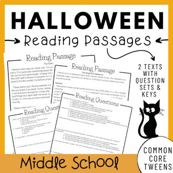 Preview of Halloween Reading Comprehension Passages and Questions (Middle School)