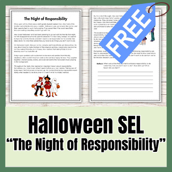 Preview of Halloween Reading Comprehension - SEL Activity Embracing Responsibility